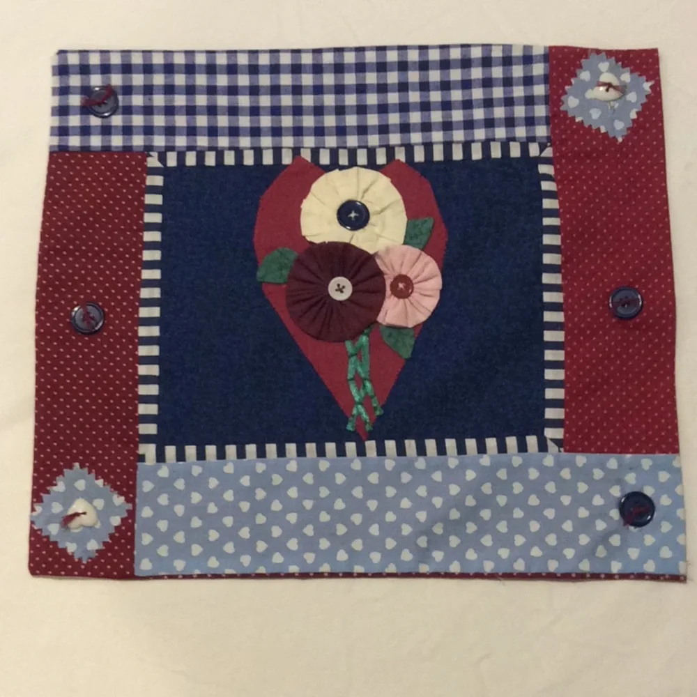 Pillow Cases Covers Set of 2 Patchwork with Buttons Flowers Hearts